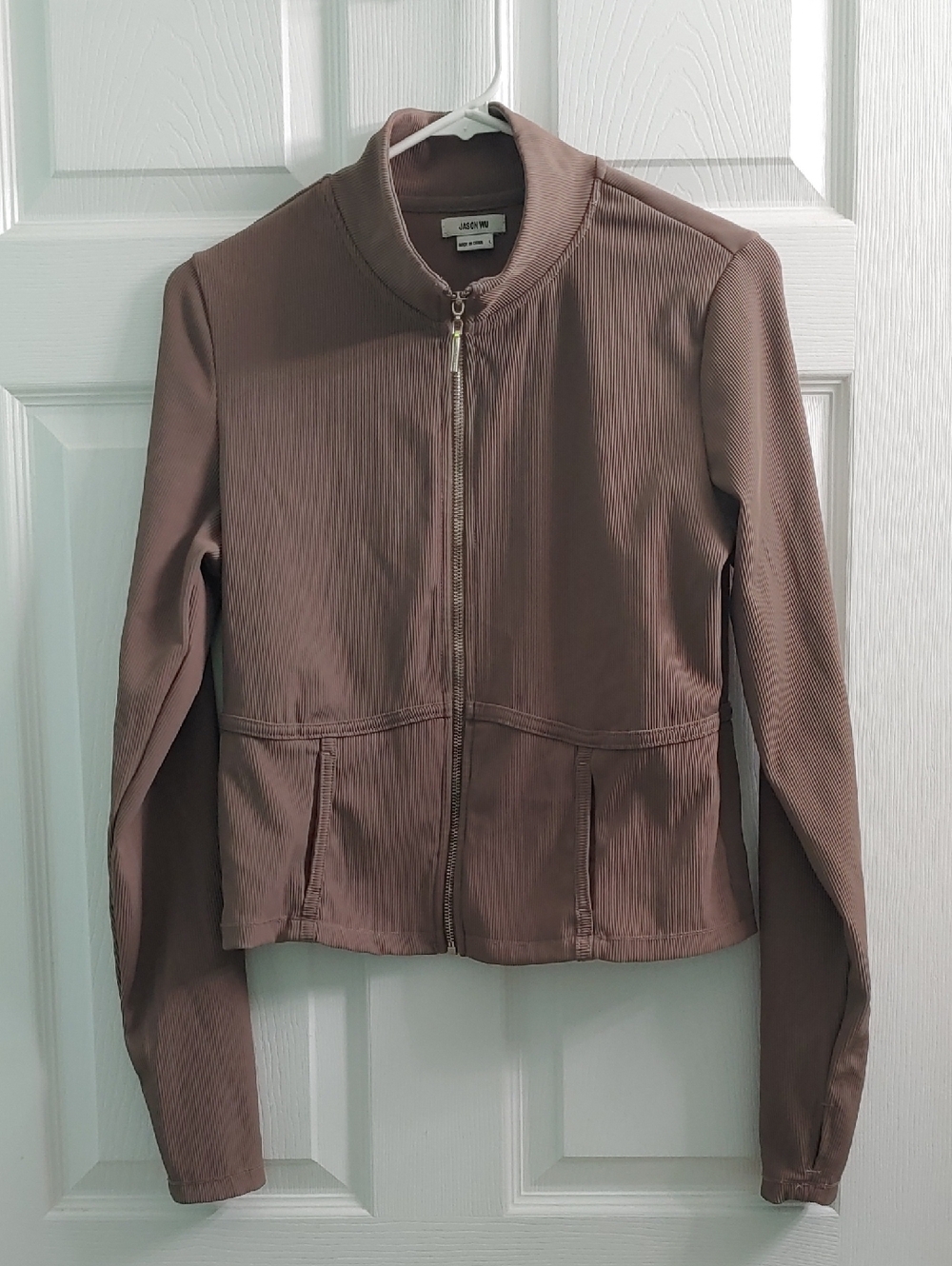 Jason Wu Athletic Jacket Ribbed Taupe Full Zip Women's Size L